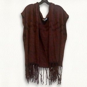 Burgundy Fringe Hooded Kimono